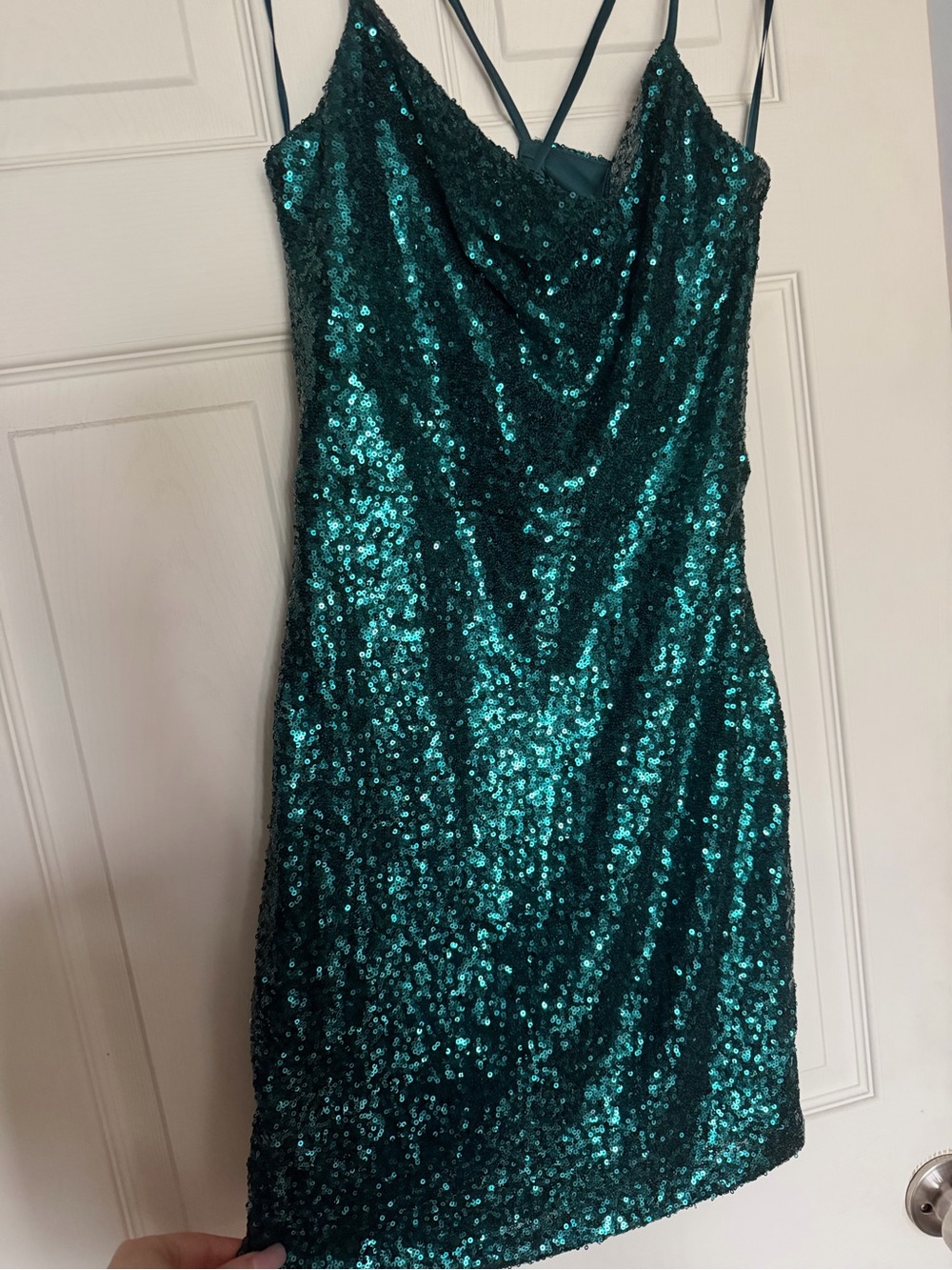 Windsor Teal Sequin Cowl Mini Dress